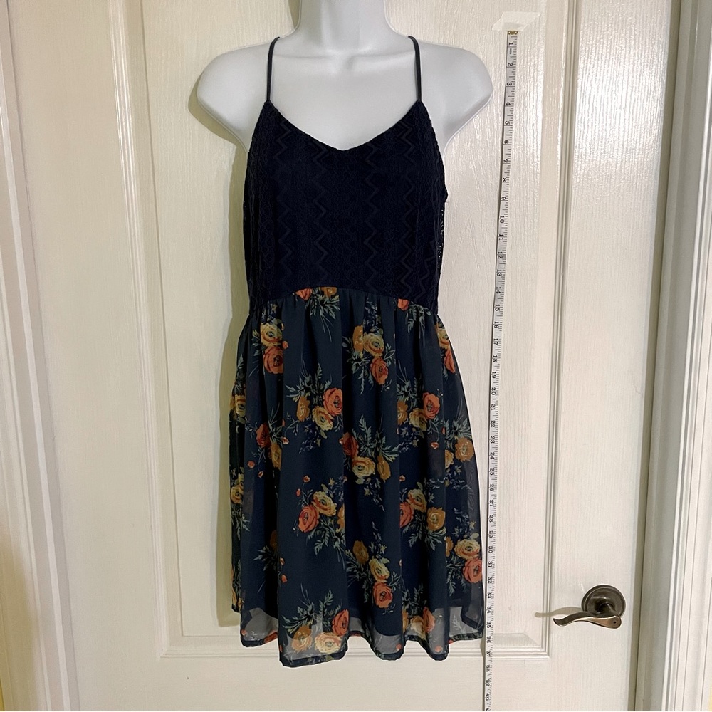 BONGO Spaghetti Strap Blue and Floral Dress